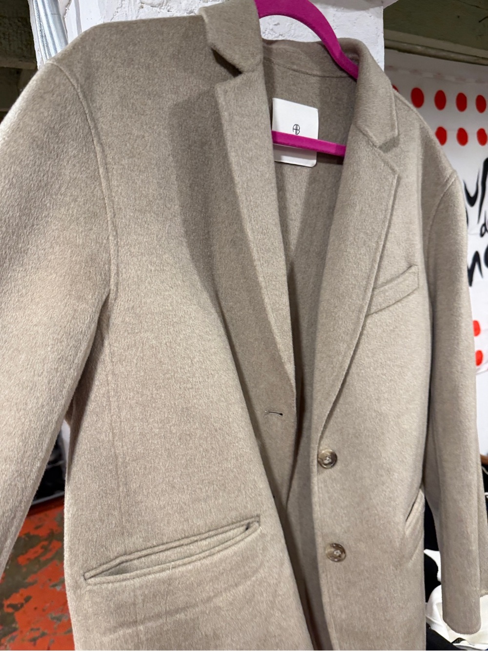 Anine Bing Taupe Single-Breasted Wool-Blend Blazer